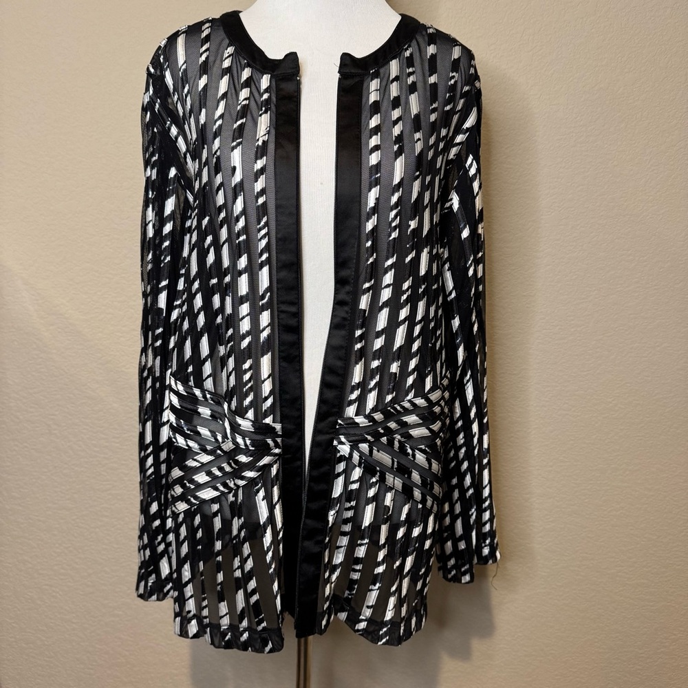 Chico's Sheer Black Striped Jacket Size 3
